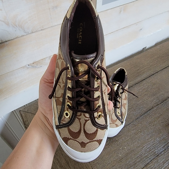 Coach Shoes - Coach Felix Brown and Gold Sneakers Size 6